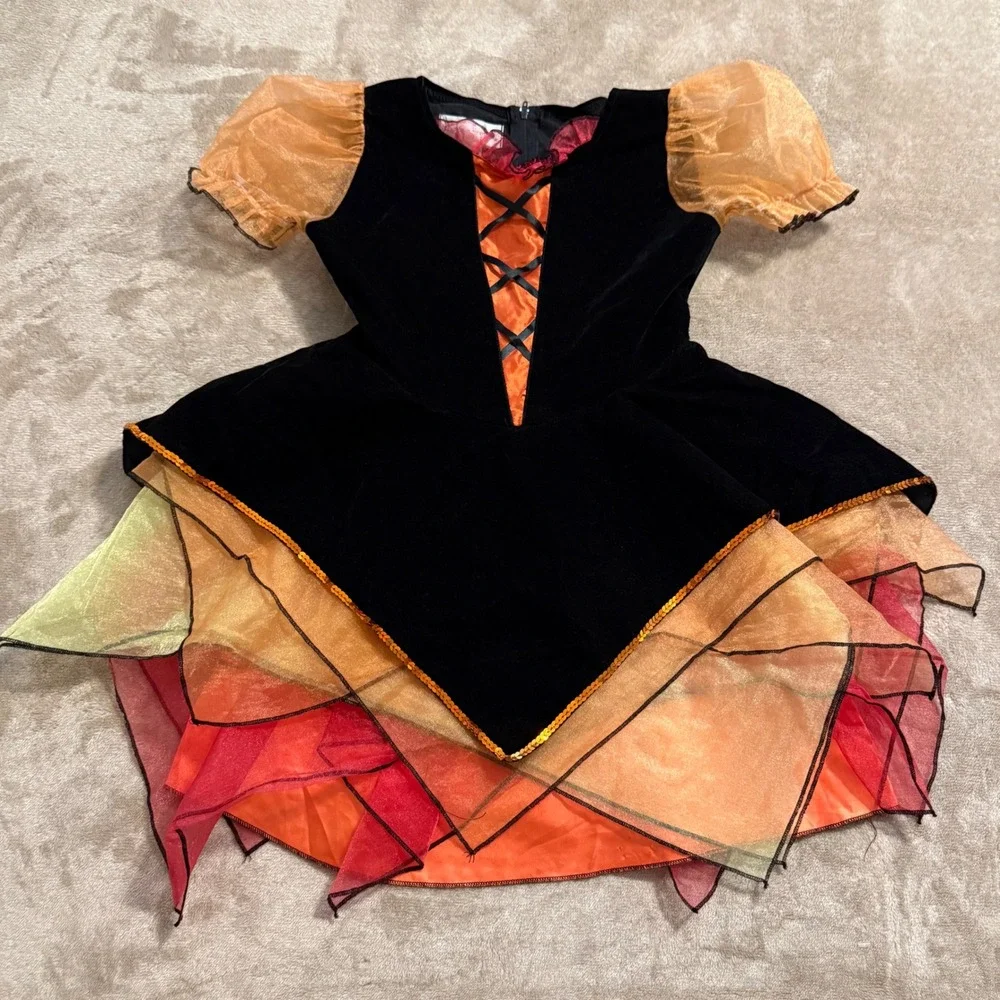 Chasing Fireflies Girls Halloween Costume Dress Black Velvet Orange Size 10